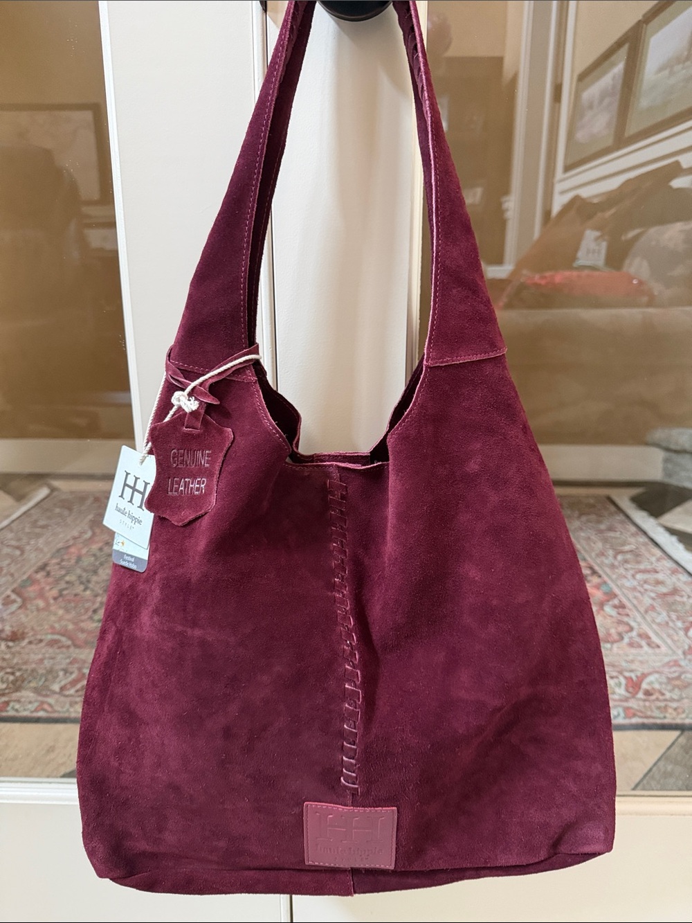Haute Hippie Women’s Festival Genuine Suede Slouchy Hobo Bag – Rich Burgundy